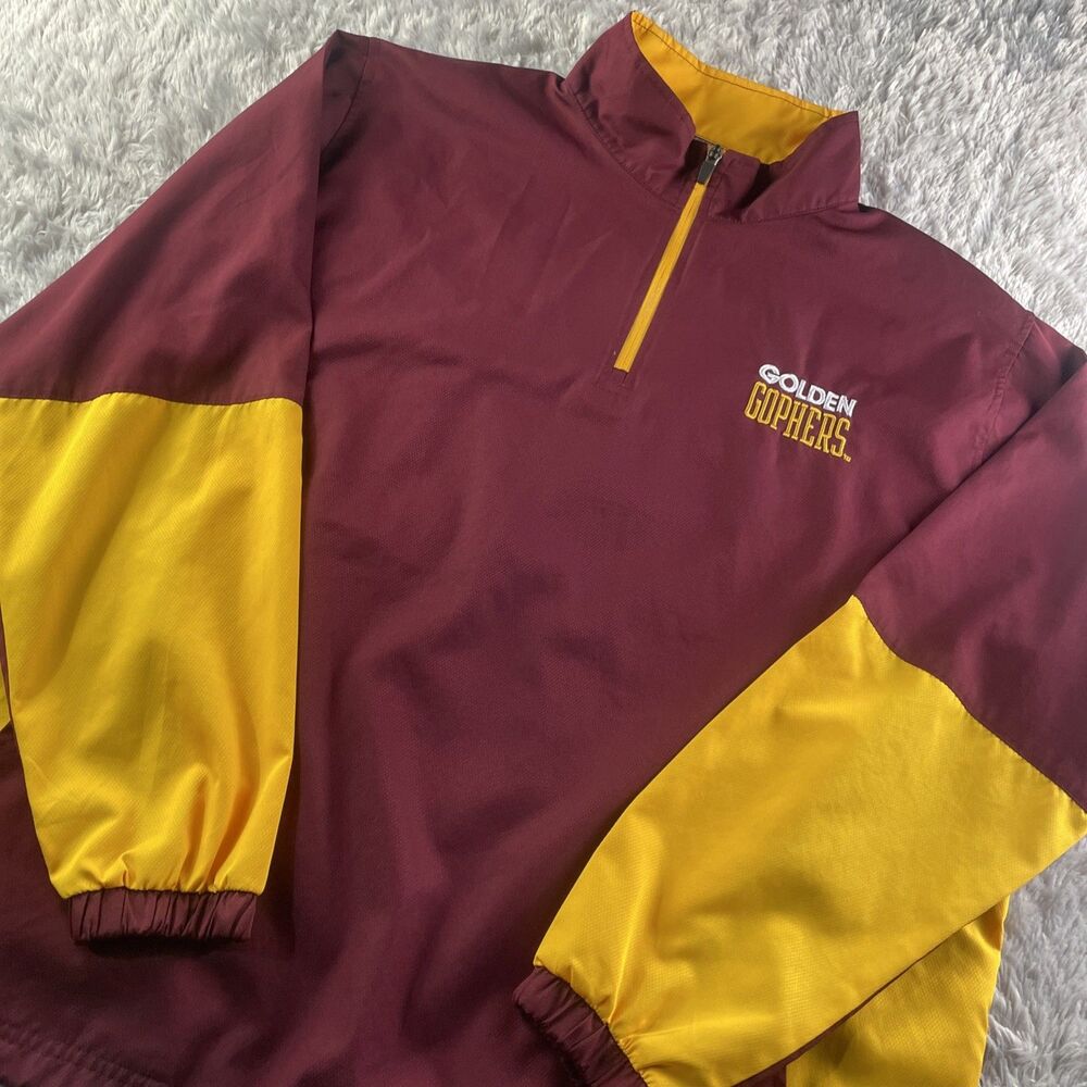 Minnesota Golden Gophers Jacket Mens Large Maroon Yellow Quarter Zip Windbreaker